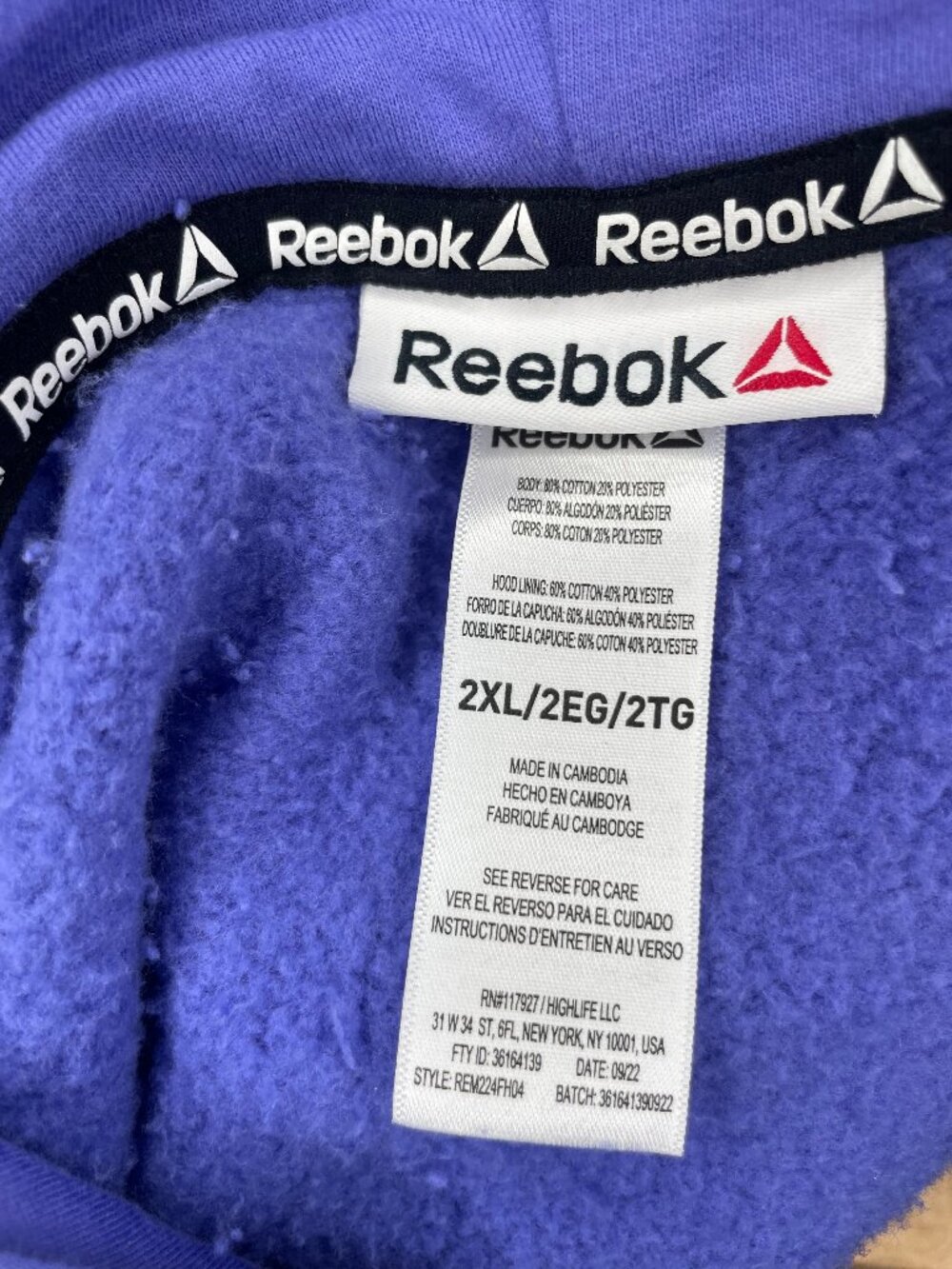 Reebok Gorpcore Purple Big Delta Logo Fleece Pullover Hoodie Mens 2XL - Picture 11 of 11